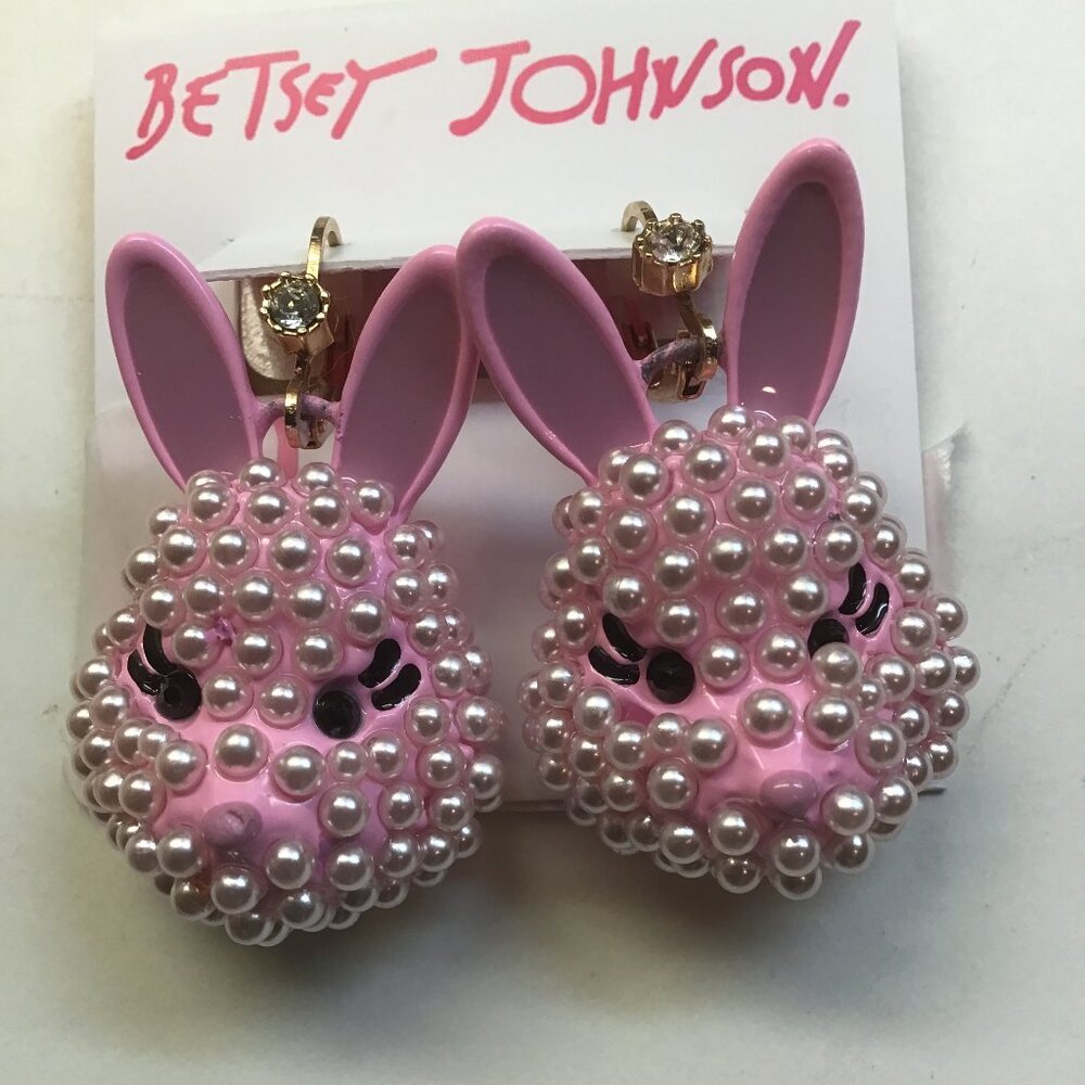 Betsey Johnson New Pink with Pearls Bunny Earrings
